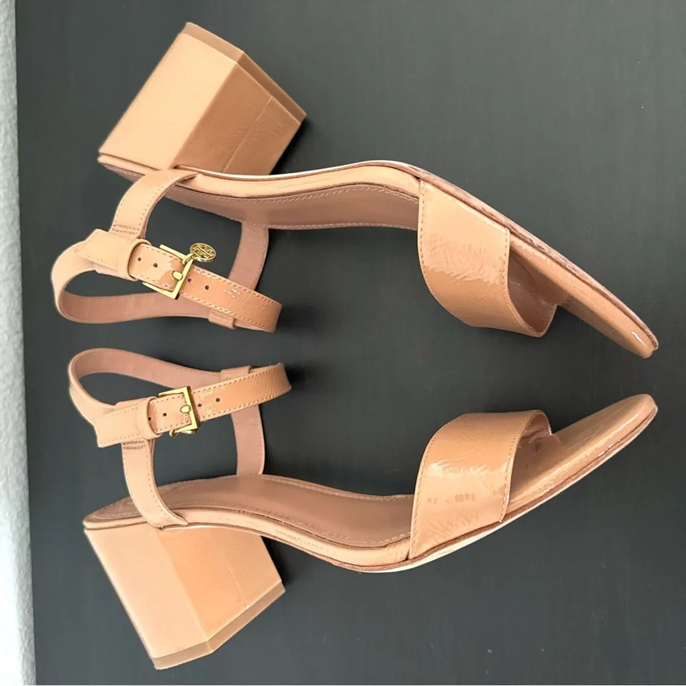 Tory Burch Women's Laurel Patent Leather Ankle Strap Sandals Block Heel